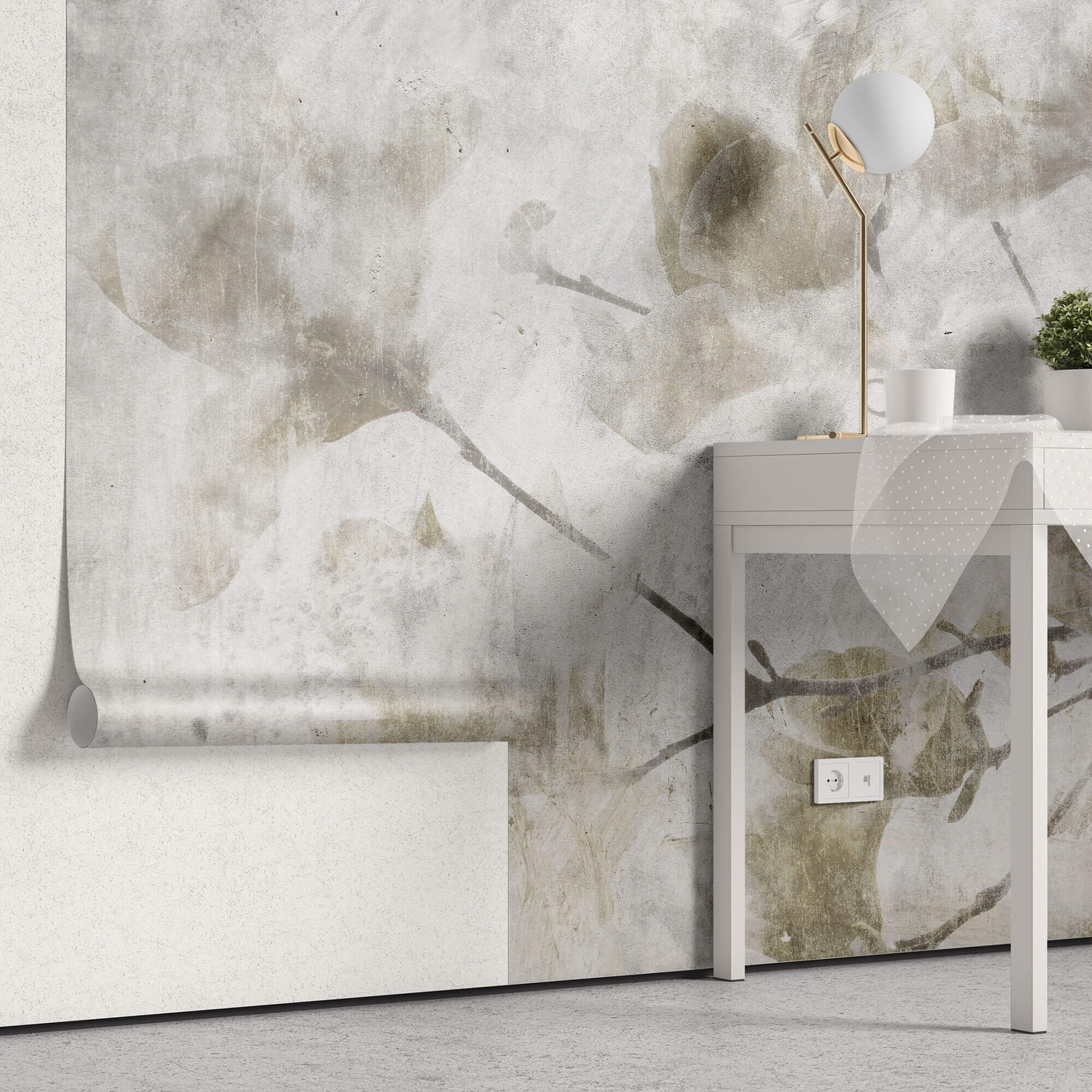 Tapet Personalizat Leaf cu crengi de magnolie vintage - GRUNGE MAGNOLIA