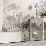 Tapet Personalizat Leaf cu copaci tropicali sepia si fundal texturat de linen - SAFARI DUST