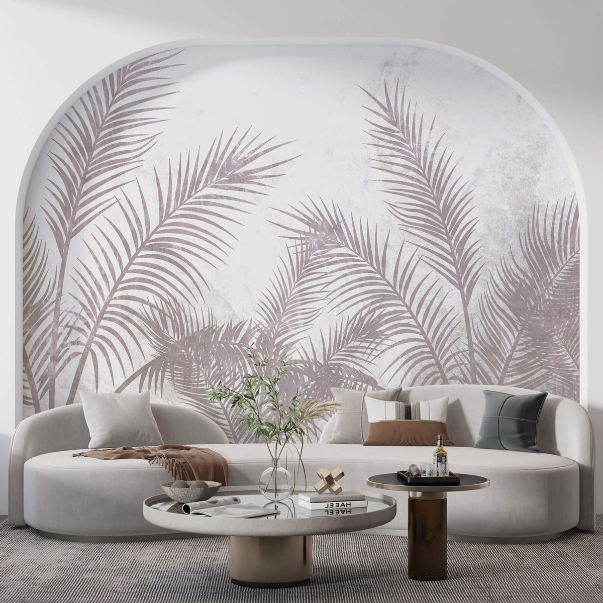 Tapet Personalizat Leaf cu frunze de palmier in nuante lila - REFINED PALM TREE