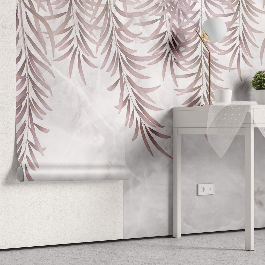 Tapet Personalizat Leaf cu frunze de palmier in nuante de roz - PINK WILLOW