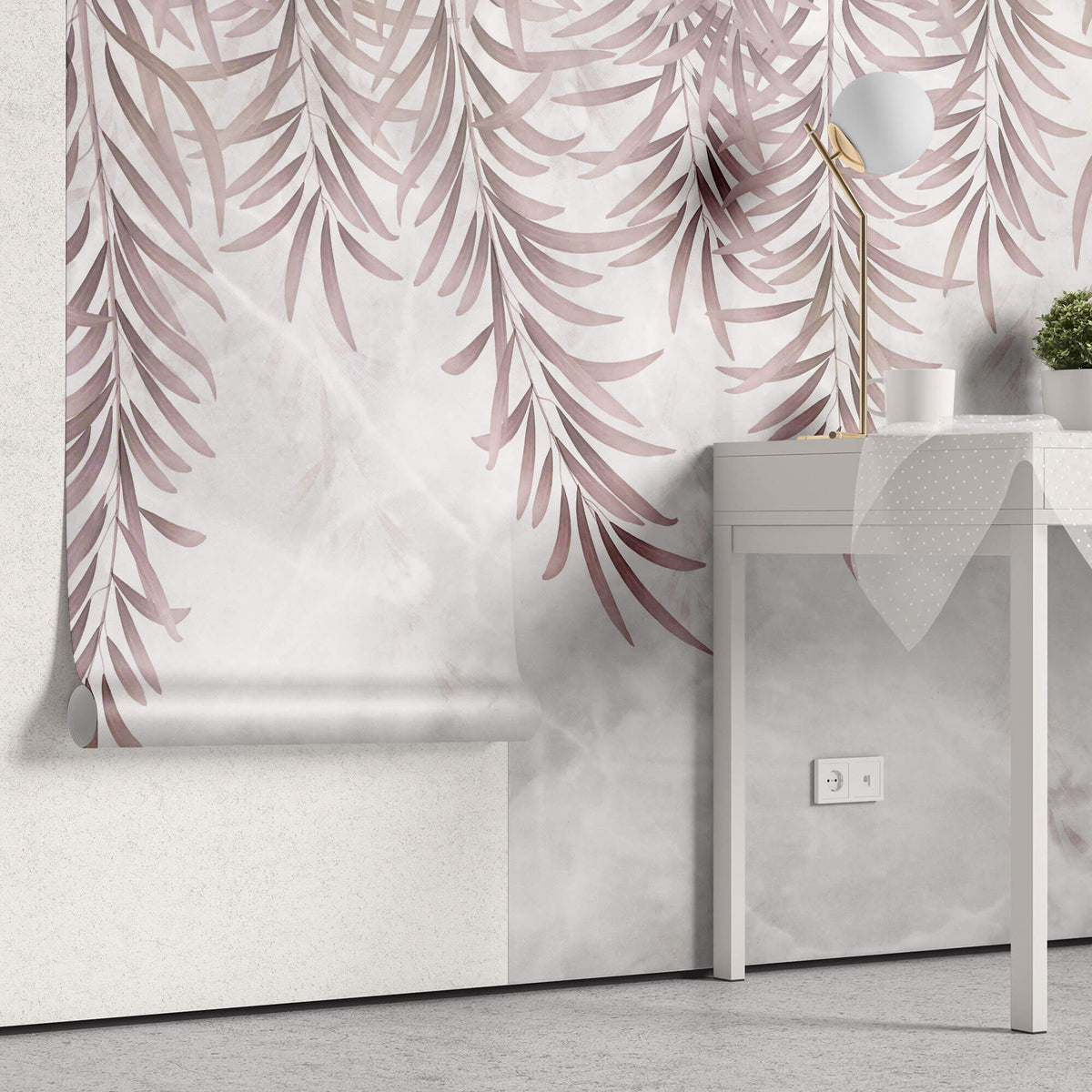 Tapet Personalizat Leaf cu frunze de palmier in nuante de roz - PINK WILLOW