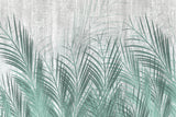 Tapet Personalizat Leaf cu frunze de palmier verde si fundal de ciment - CYAN LEAVES CONCRETE