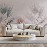 Tapet Personalizat Leaf cu frunze de palmier intr-un fundal roz texturat - DUSTY PINK CANVAS