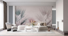 Tapet Personalizat Leaf cu frunze de palmier intr-un fundal roz texturat - DUSTY PINK CANVAS