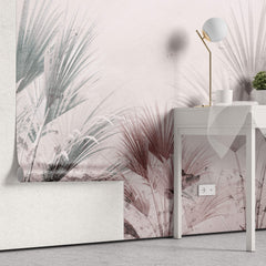 Tapet Personalizat Leaf cu frunze de palmier intr-un fundal roz texturat - DUSTY PINK CANVAS