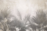 Tapet Personalizat Leaf cu frunze de palmier ilustrate pe un perete texturat crem - DEEP TEXTURE PALM