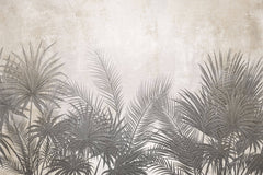 Tapet Personalizat Leaf cu frunze de palmier ilustrate pe un perete texturat crem - DEEP TEXTURE PALM