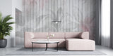 Tapet Personalizat Leaf cu frunze pe un fundal rozaliu de lemn alb vechi - WOODEN LEAVES PINK