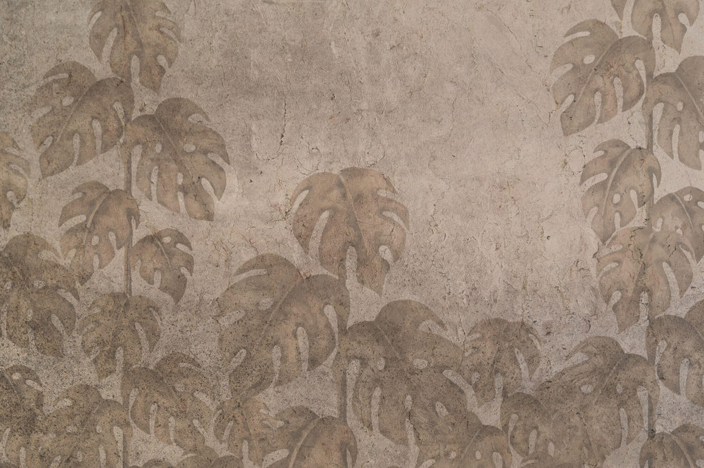Tapet Personalizat Leaf cu frunze monstera in stil vintage - GRUNGE MONSTERA WALL