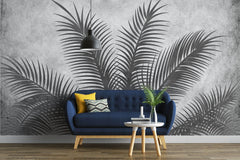 Tapet Personalizat Leaf cu palmieri alb negru texturati - THE GREY PALM