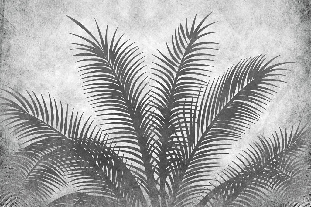 Tapet Personalizat Leaf cu palmieri alb negru texturati - THE GREY PALM