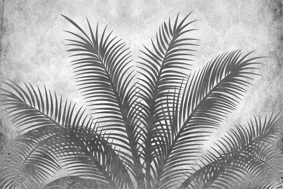 Tapet Personalizat Leaf cu palmieri alb negru texturati - THE GREY PALM