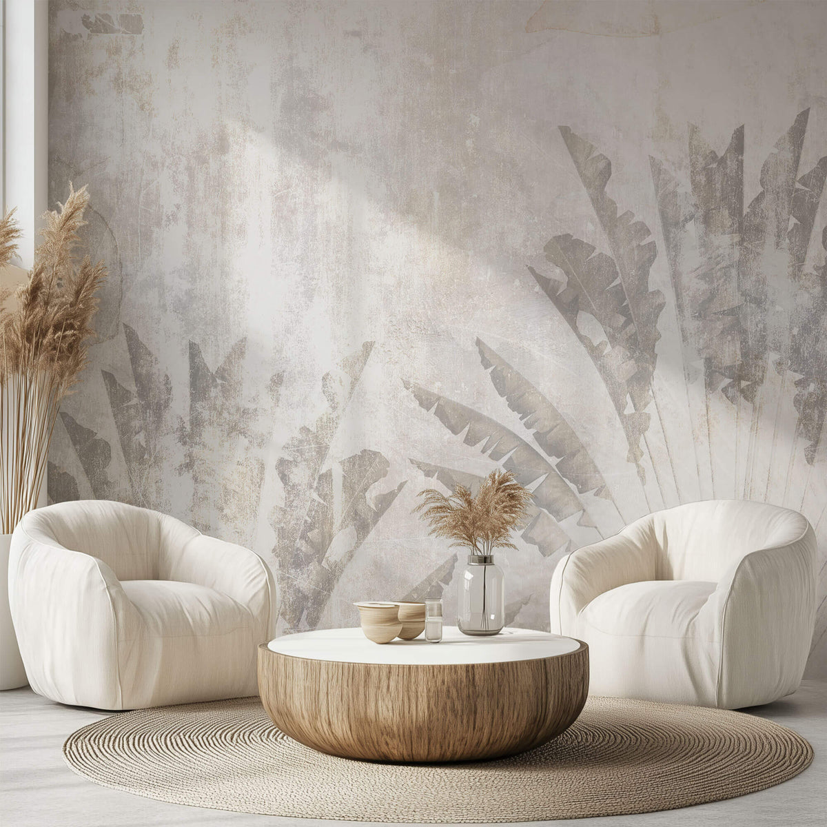 Tapet Personalizat Leaf cu frunze etompate in textura de stucco - BURNISHED BANANA TREES