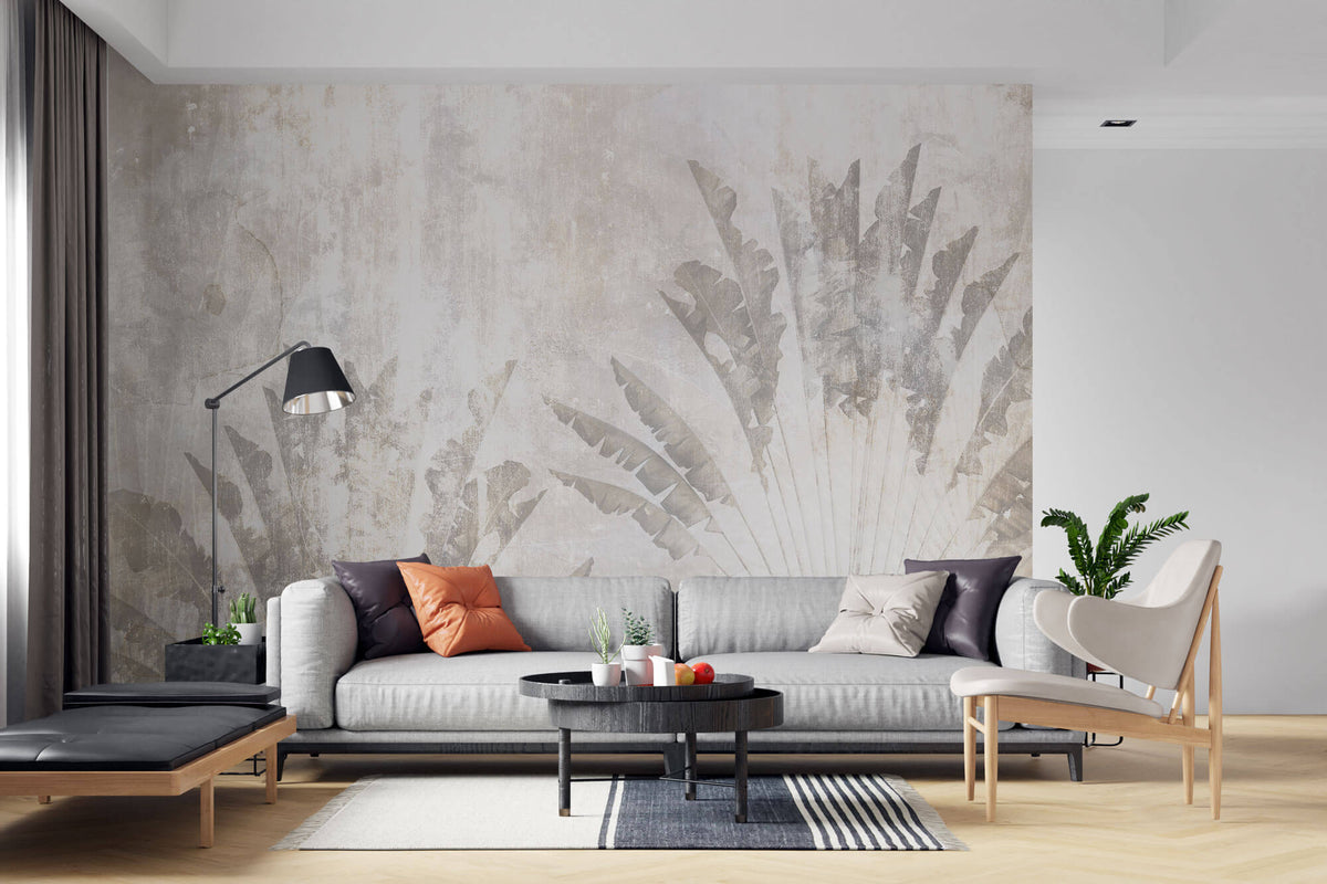 Tapet Personalizat Leaf cu frunze etompate in textura de stucco - BURNISHED BANANA TREES