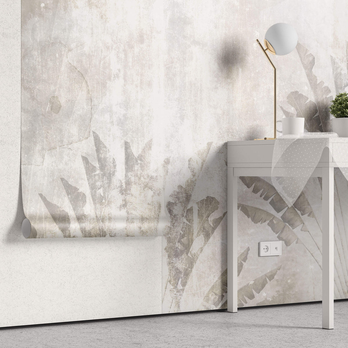 Tapet Personalizat Leaf cu frunze etompate in textura de stucco - BURNISHED BANANA TREES