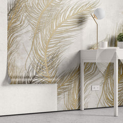 Tapet Personalizat Leaf cu frunze oundulate aurii pe fundal gri - WAVY LEAVES