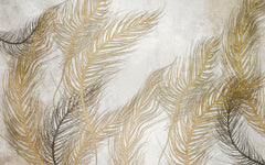 Tapet Personalizat Leaf cu frunze oundulate aurii pe fundal gri - WAVY LEAVES
