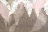 Tapet Personalizat Leaf cu pene albe si roz pe fundal maro texturat - DREAMY STUCCO LEAVES