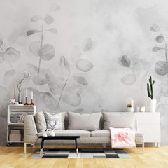 Tapet Personalizat Leaf cu frunze de eucalipt in alb negru - GREY EUCALYPTUS