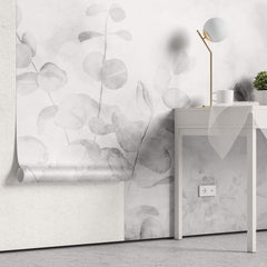 Tapet Personalizat Leaf cu frunze de eucalipt in alb negru - GREY EUCALYPTUS