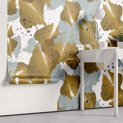 Tapet Personalizat Leaf cu frunze abstracte in nuante aramii si albastre - ABSTRACT MUSTARD LEAVES
