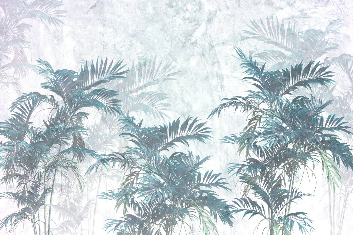 Tapet Personalizat Leaf cu palmieri in nuante de albastru - INTENSE CYAN PALMS