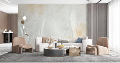 Tapet Personalizat Leaf cu frunze de palmieri albe intr-un fundal gri-piersica - PEACHY GREY PALM