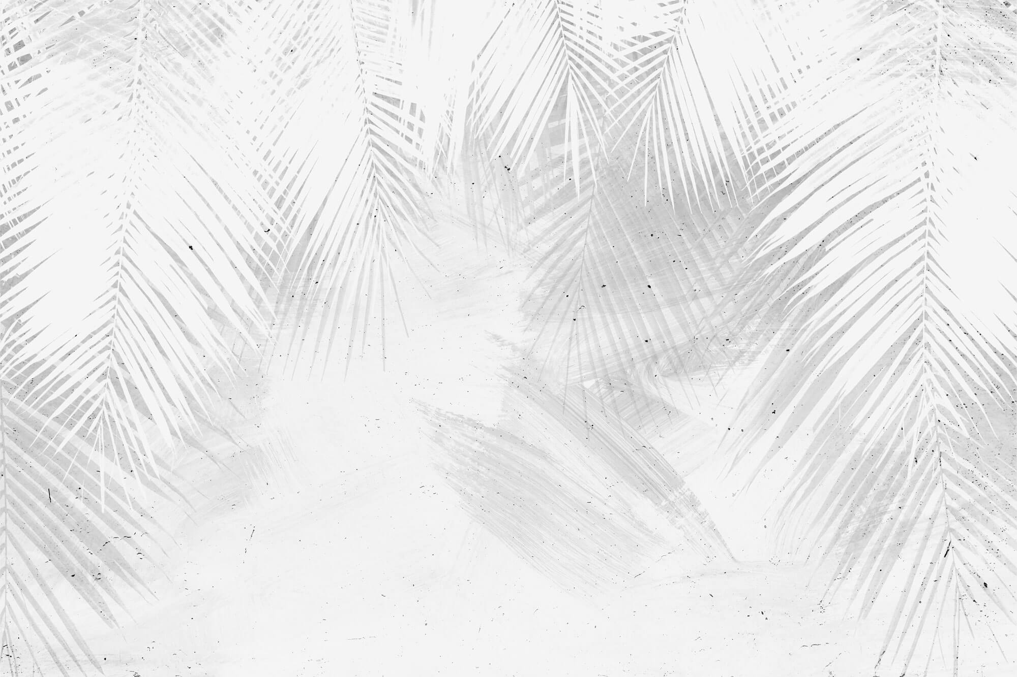 Tapet Personalizat Leaf cu frunze albe de palmier intr-un fundal gri ciment - WHITE PALM LEAVES