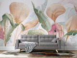 Tapet Personalizat Leaf cu frunze colorate in nuante de roz verde si roz - GOLD INFUSED LEAVES
