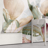 Tapet Personalizat Leaf cu frunze colorate in nuante de roz verde si roz - GOLD INFUSED LEAVES