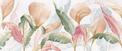 Tapet Personalizat Leaf cu frunze colorate in nuante de roz verde si roz - GOLD INFUSED LEAVES