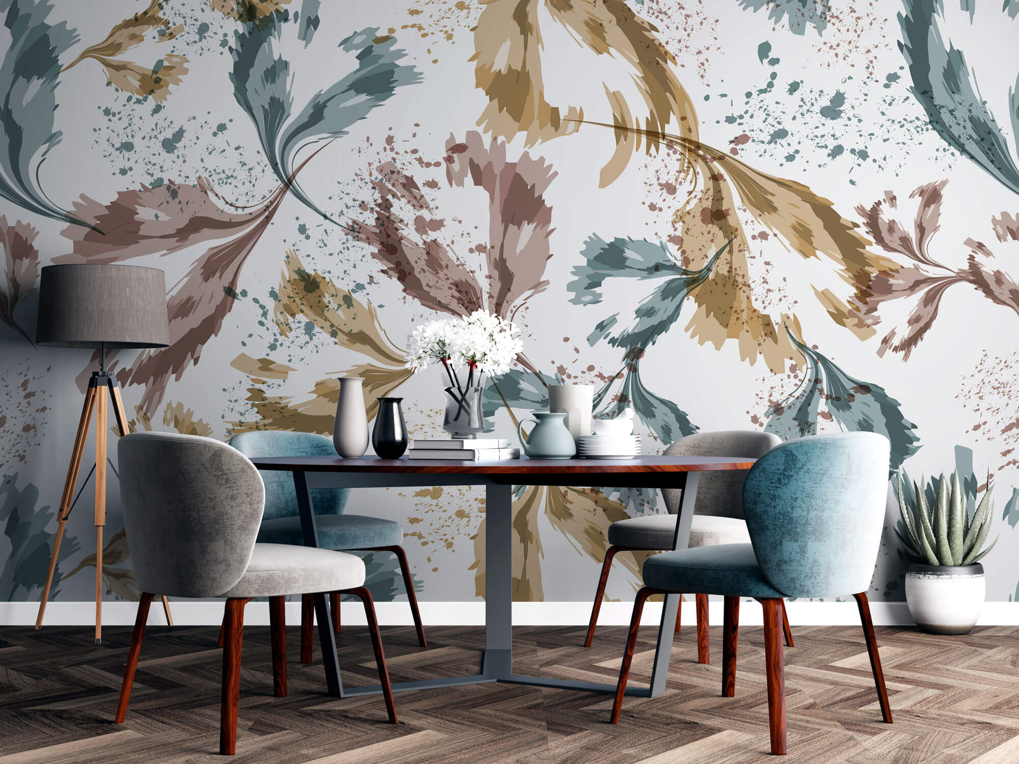Tapet Personalizat Leaf cu frunze abstracte pictate - SPLASH ABSTRACT LEAF