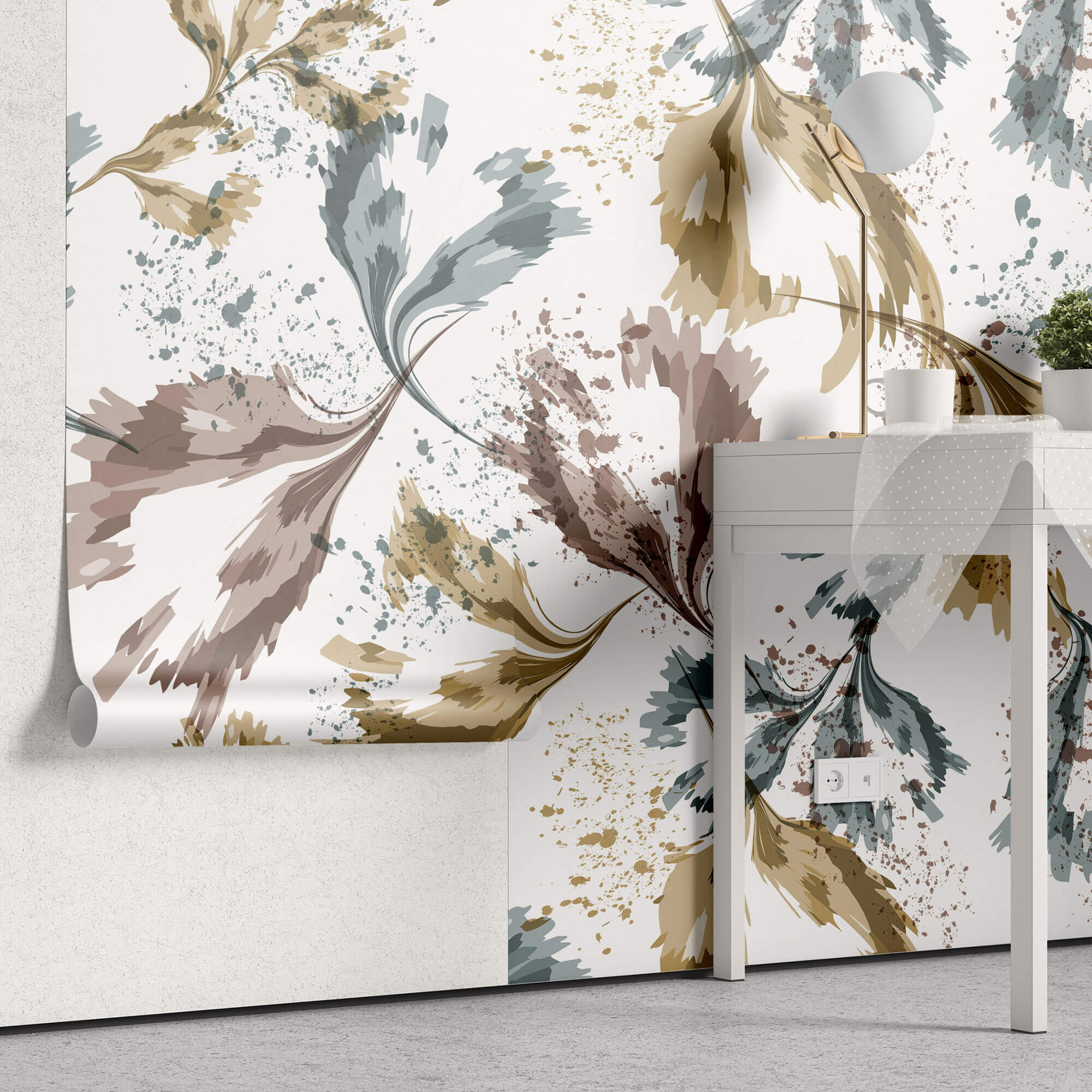 Tapet Personalizat Leaf cu frunze abstracte pictate - SPLASH ABSTRACT LEAF