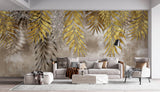 Tapet Personalizat Leaf cu frunze de palmier aurii pe un fundal texturat bej - GOLDEN FOIL LEAVES