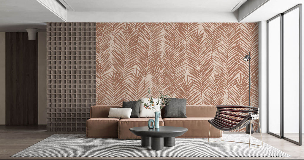 Tapet Personalizat Leaf cu frunze de palmier in nuante pamantii - REED BED