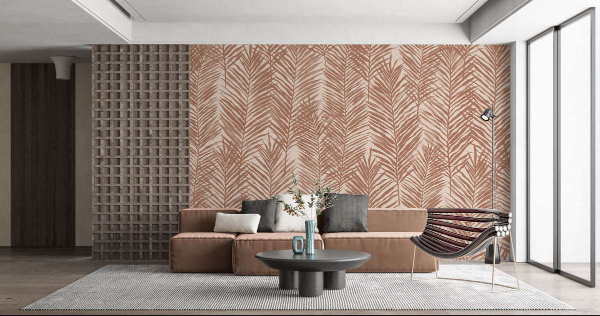 Tapet Personalizat Leaf cu frunze de palmier in nuante pamantii - REED BED