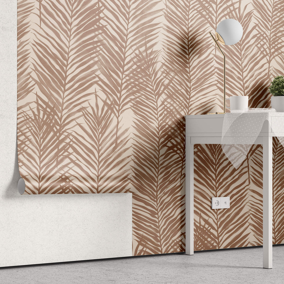 Tapet Personalizat Leaf cu frunze de palmier in nuante pamantii - REED BED