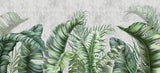 Tapet Personalizat Leaf cu frunze tropicale pe un fundal de perete cimentat - GROWING OVER