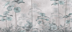 Tapet Personalizat Leaf cu palmieri tropicali in nuante de verde si gri - PALE CYAN PALMS