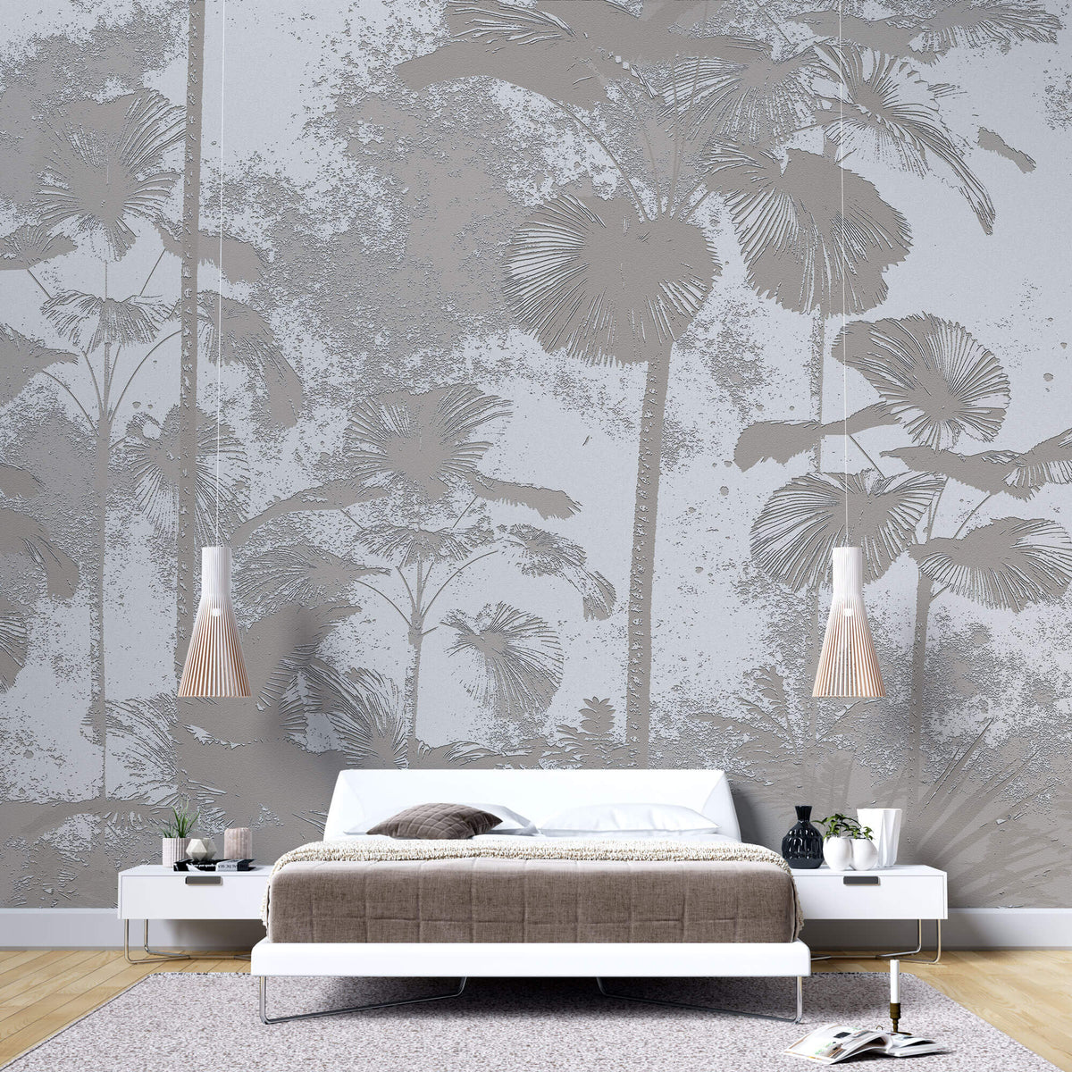 Tapet Personalizat Leaf cu palmieri bej intr-o textura embosata - EMBOSSED PALMS