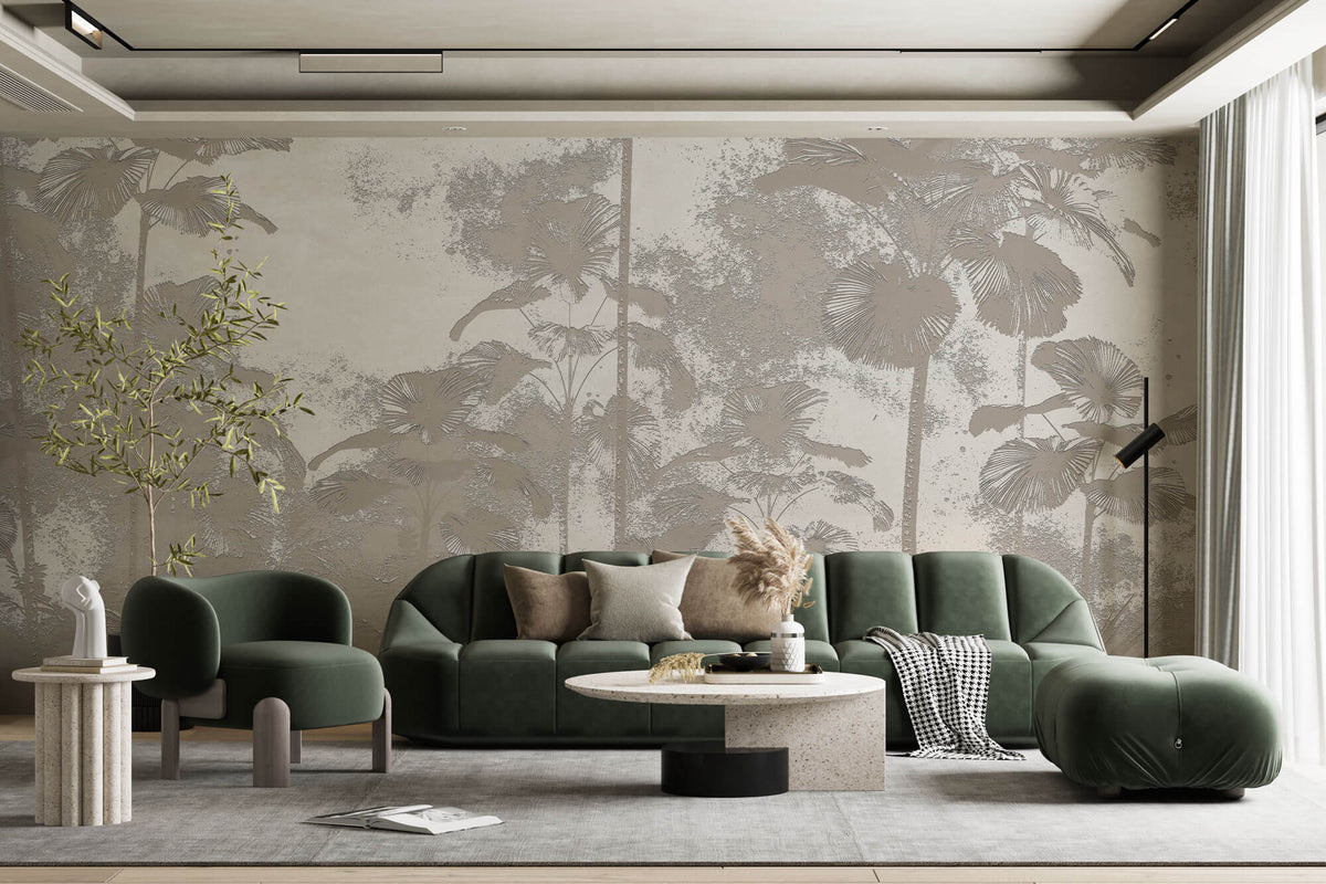Tapet Personalizat Leaf cu palmieri bej intr-o textura embosata - EMBOSSED PALMS