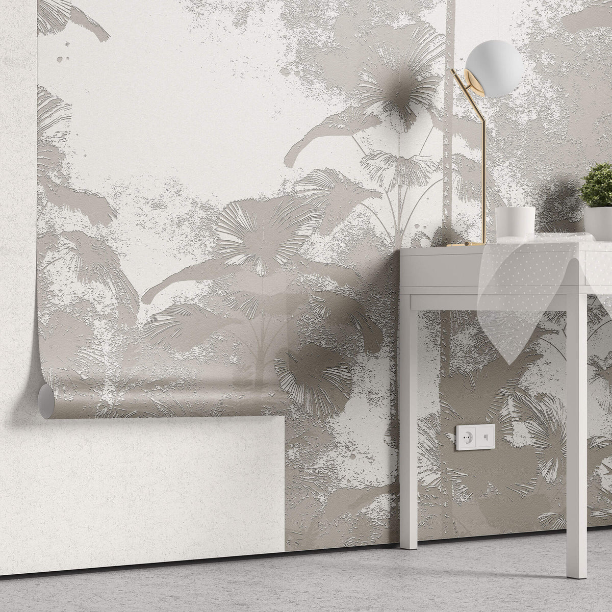 Tapet Personalizat Leaf cu palmieri bej intr-o textura embosata - EMBOSSED PALMS