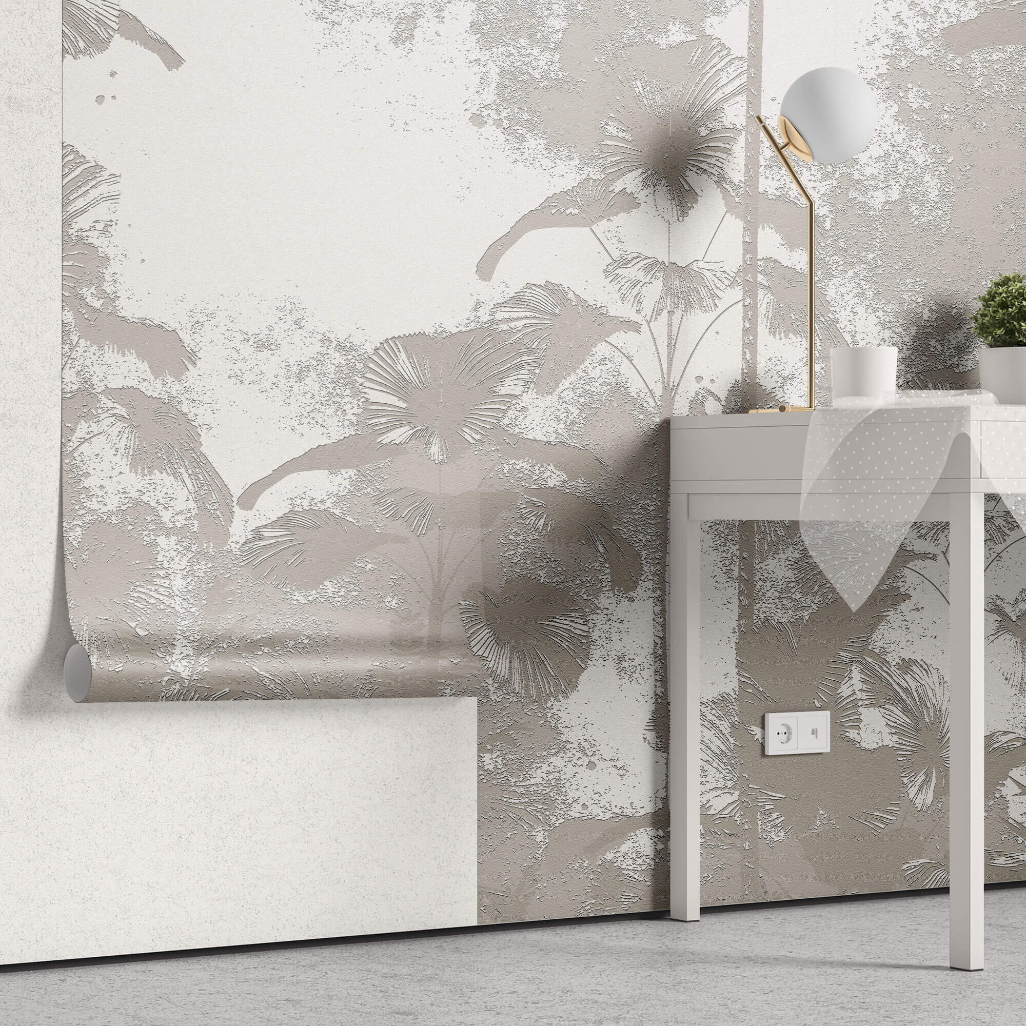 Tapet Personalizat Leaf cu palmieri bej intr-o textura embosata - EMBOSSED PALMS