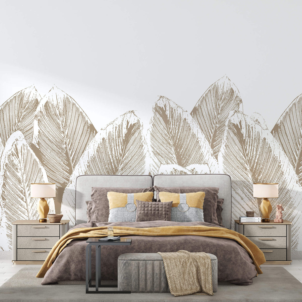 Tapet Personalizat Leaf cu frunze de bananier in nuante bej sepia - BEIGE CALADIUM
