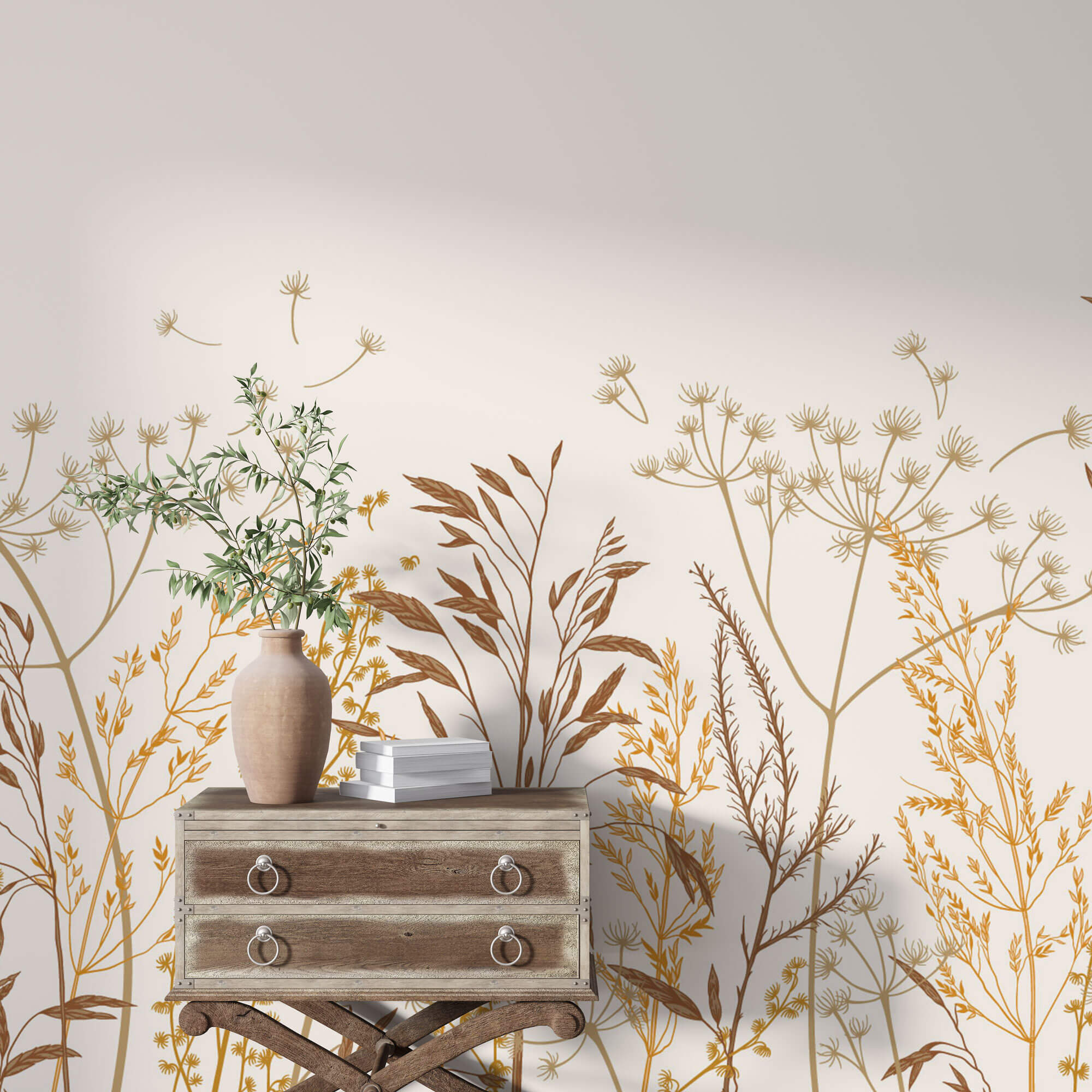 Tapet Personalizat Leaf cu frunze de bananier in nuante bej sepia - BEIGE CALADIUM