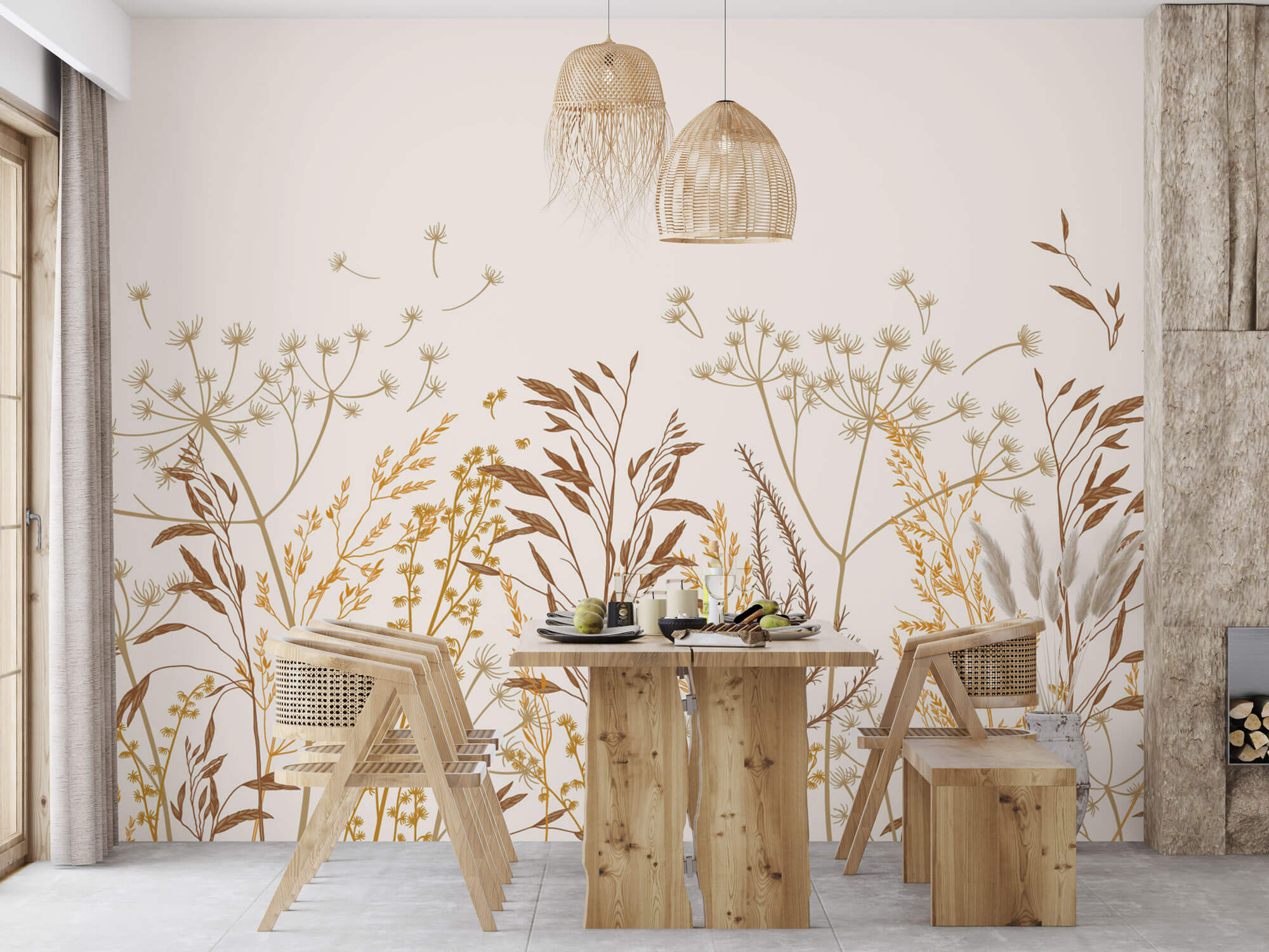 Tapet Personalizat Leaf cu frunze de bananier in nuante bej sepia - BEIGE CALADIUM