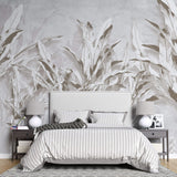 Tapet Personalizat Leaf cu bananieri in nuante de gri - BEIGE LEAF COLLAGE