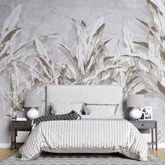 Tapet Personalizat Leaf cu bananieri in nuante de gri - BEIGE LEAF COLLAGE