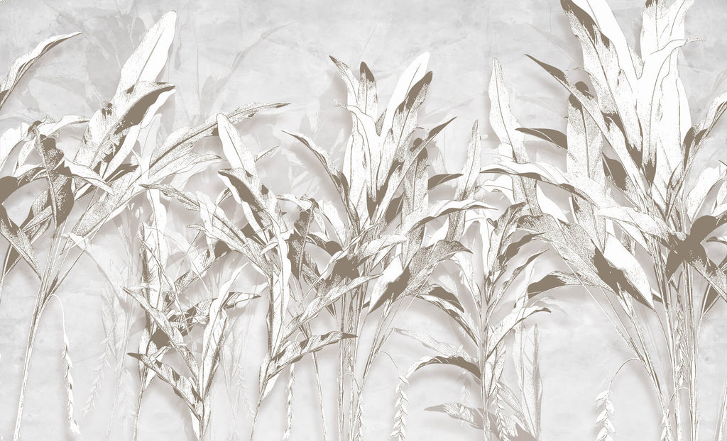 Tapet Personalizat Leaf cu bananieri in nuante de gri - BEIGE LEAF COLLAGE