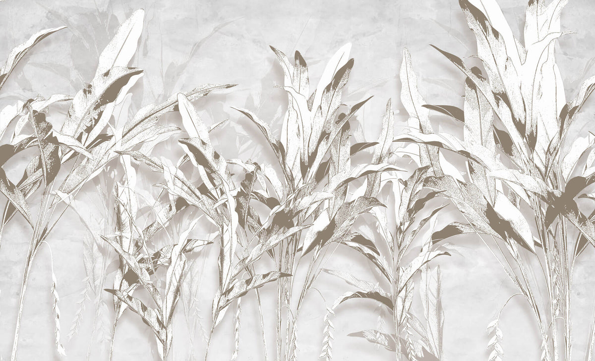 Tapet Personalizat Leaf cu bananieri in nuante de gri - BEIGE LEAF COLLAGE